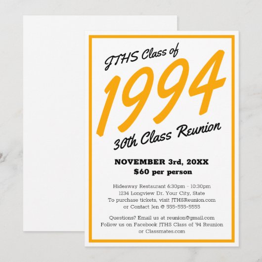 Custom Simple High School Class Wiedersehen Einladung (Vorne/Hinten)