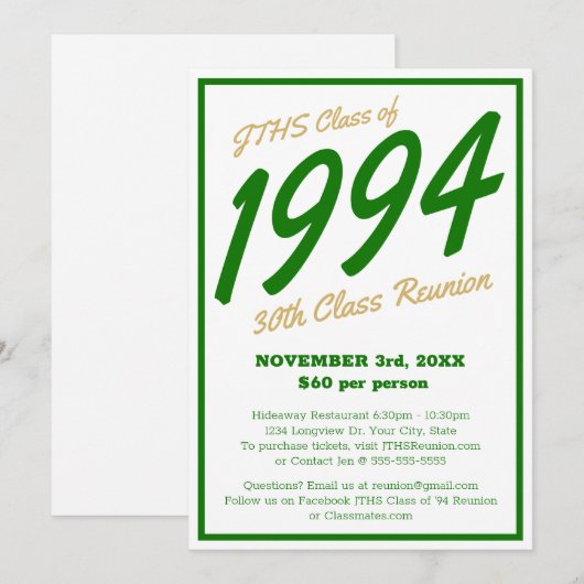 Custom Simple High School Class Wiedersehen Einladung (Vorne/Hinten)