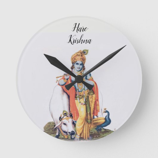 Custom Simple Lord Krishna mit Kuh Round Clock Runde Wanduhr (Vorderseite)