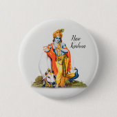 Custom Simple Lord Krishna mit Kuh- und Vogelknopf Button (Vorderseite)