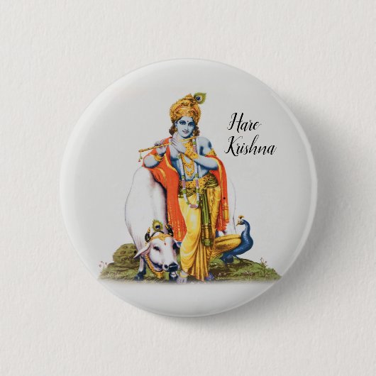 Custom Simple Lord Krishna mit Kuh- und Vogelknopf Button (Vorderseite)