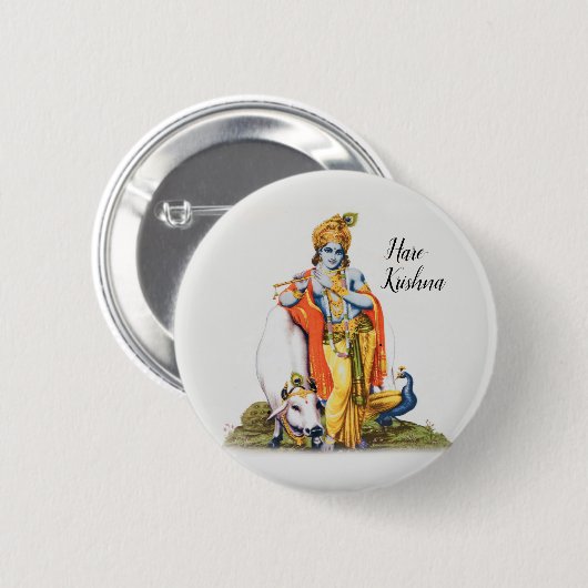 Custom Simple Lord Krishna mit Kuh- und Vogelknopf Button (Vorne & Hinten)