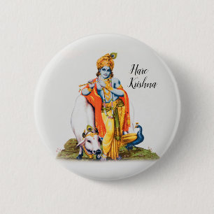 Custom Simple Lord Krishna mit Kuh- und Vogelknopf Button
