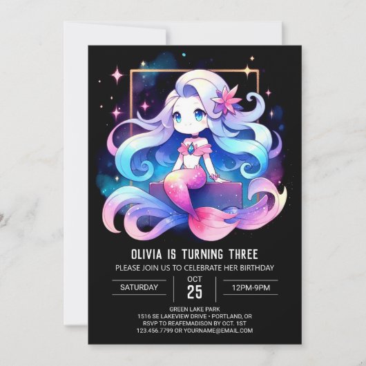 Custom Simple Mermaid Birthday Einladung (Vorderseite)