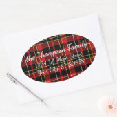 Custom Simple Merry Christmas Wish Tartan Pattern Ovaler Aufkleber (Umschlag)