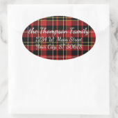 Custom Simple Merry Christmas Wish Tartan Pattern Ovaler Aufkleber (Tasche)