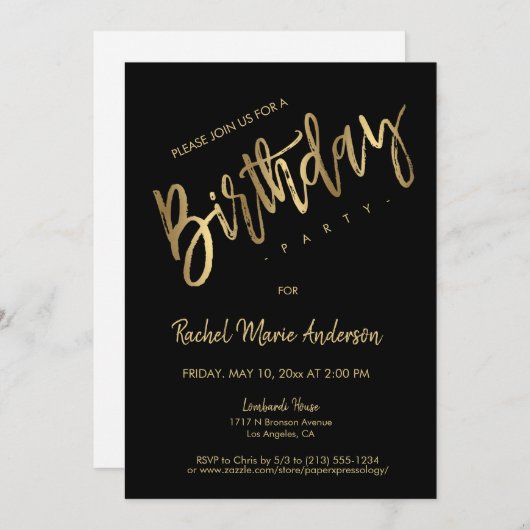 Custom Simple Minimalistisch Black Birthday Party Einladung (Vorne/Hinten)