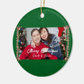 Custom Simple Monogram Green Christmas Foto Keramik Ornament (Links)