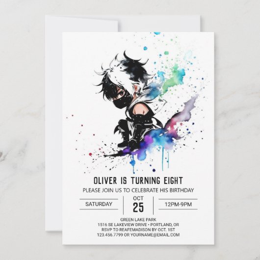 Custom Simple Ninja Boy Digital Geburtstag Einladung (Vorderseite)