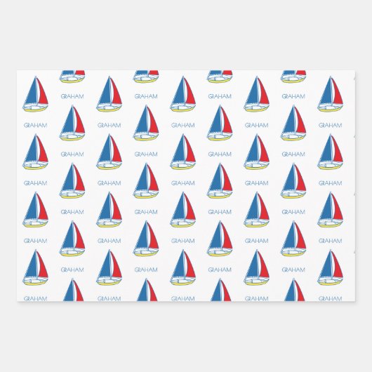 Custom Simple Sailboat Classic Baby Boy Nautical Geschenkpapier Set (Vorderseite 3)