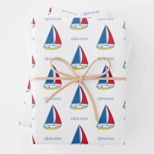 Custom Simple Sailboat Classic Baby Boy Nautical Geschenkpapier Set (Beispiel)