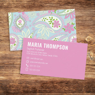 Custom Simple Stylish Pink Blue Elegant Paisley Visitenkarte