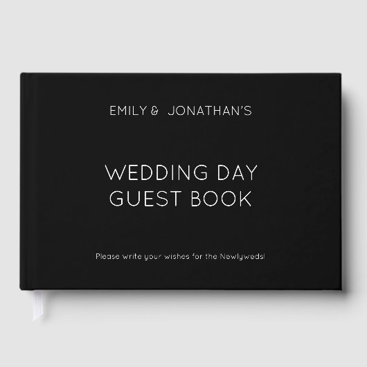 Custom Simple Typografy Black Wedding Day Gästebuch (Vorderseite)