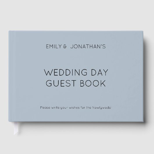 Custom Simple Typografy Dusty Blue Wedding Day Gästebuch (Vorderseite)