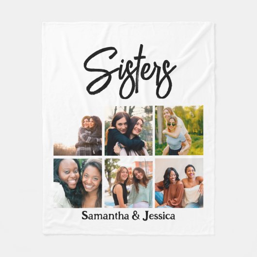 Custom Sisters Script 6 Foto Collage Fleecedecke (Vorderseite)
