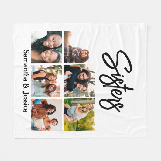 Custom Sisters Script 6 Foto Collage Fleecedecke (Vorderseite (Horizontal))