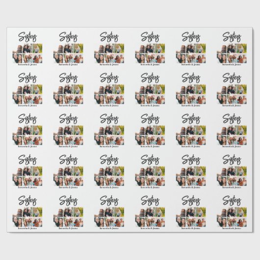 Custom Sisters Script 6 Foto Collage Geschenkpapier (Flach)