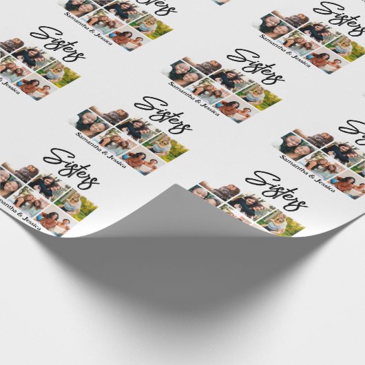Custom Sisters Script 6 Foto Collage Geschenkpapier (Ecke)