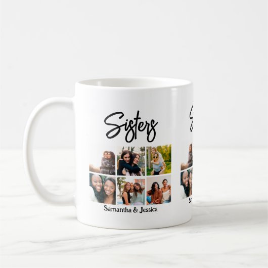 Custom Sisters Script 6 Foto Collage Kaffeetasse (Links)