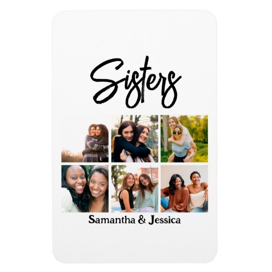 Custom Sisters Script 6 Foto Collage Magnet (Vertikal)