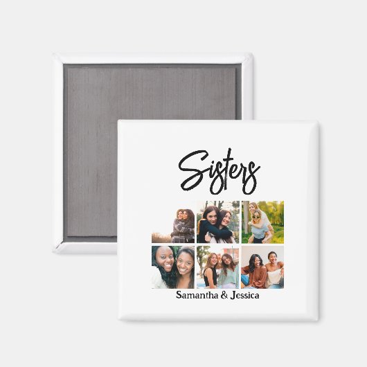 Custom Sisters Script 6 Foto Collage Magnet (Vorderseite/Rückseite)