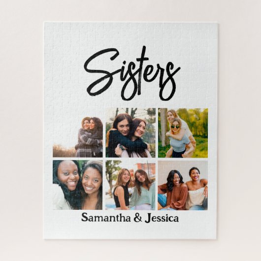 Custom Sisters Script 6 Foto Collage Puzzle (Vertikal)