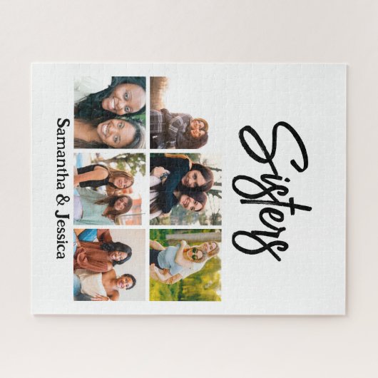Custom Sisters Script 6 Foto Collage Puzzle (Horizontal)
