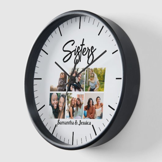 Custom Sisters Script 6 Foto Collage Uhr (Winkel)