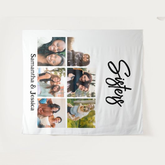 Custom Sisters Script 6 Foto Collage Wandteppich (Vorderseite (Horizontal))