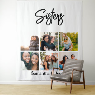 Custom Sisters Script 6 Foto Collage Wandteppich