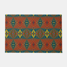 Custom Size Red Blue & Yellow Tribal Pet Bowl Mat