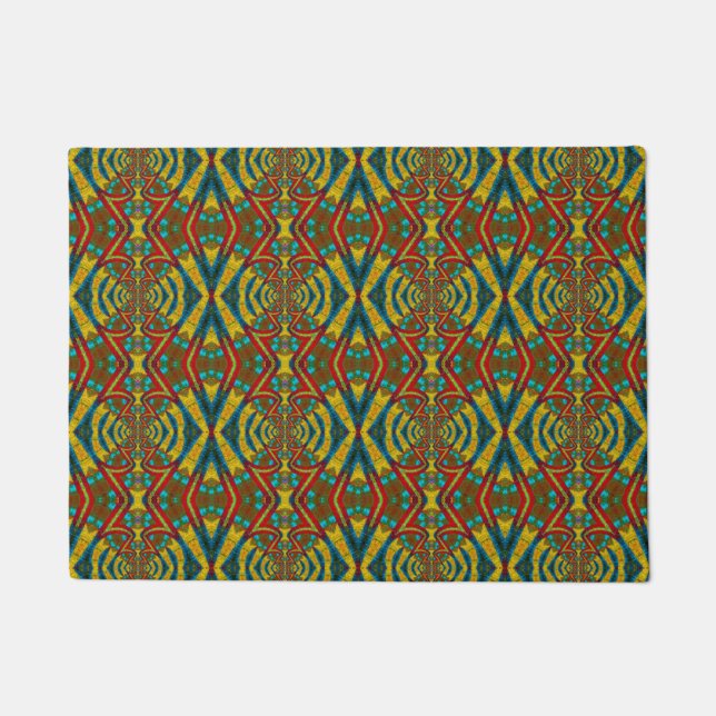 Custom Size Red Blue & Yellow Tribal Pet Bowl Mat Fußmatte (Vorderseite)