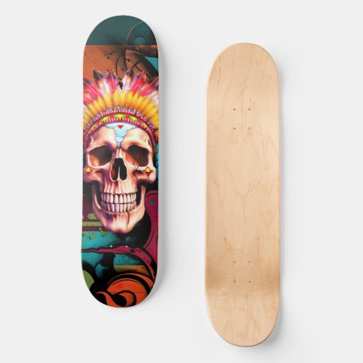 Custom Skateboard Graffiti Native American Skull (Vorderseite)