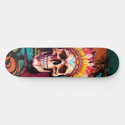 Custom Skateboard Graffiti Native American Skull (Horizontal)