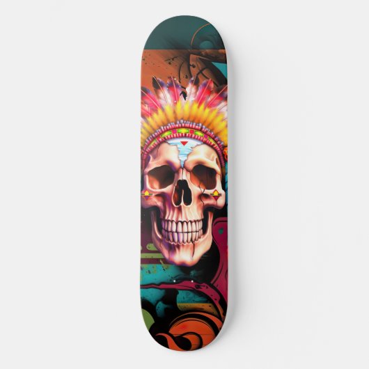 Custom Skateboard Graffiti Native American Skull (Vorderseite)