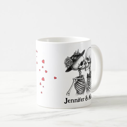 Custom Skeleton Couple Names Personalized Kaffeetasse (VorderseiteRechts)
