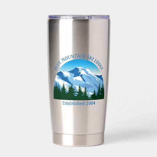 Custom Ski Lodge Winter Resort Snowy Mountain Thermobecher (Vorderseite)