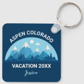Custom Ski Town Colorado Mountain Vacation Blue Schlüsselanhänger (Rückseite)