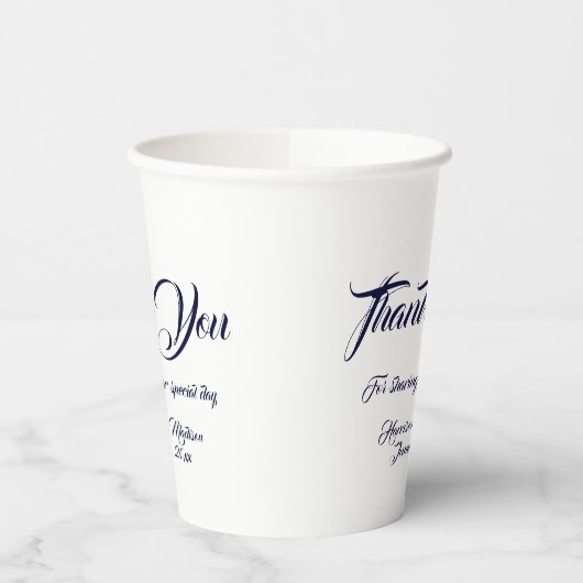 Custom Skript Marine blau weiß danke Ihnen Hochzei Pappbecher (Links)