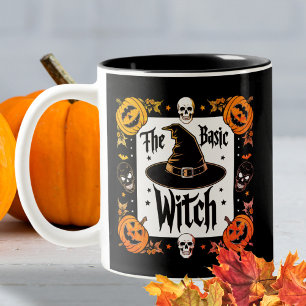 Custom Skull Black Bat Spider Halloween Hexenhut Zweifarbige Tasse