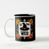 Custom Skull Black Bat Spider Halloween Hexenhut Zweifarbige Tasse (Links)