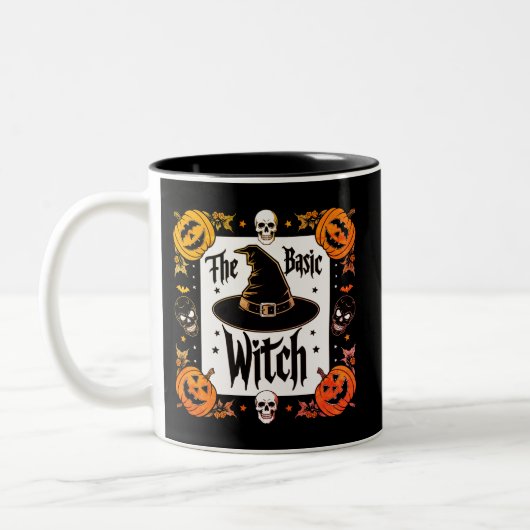 Custom Skull Black Bat Spider Halloween Hexenhut Zweifarbige Tasse (Links)