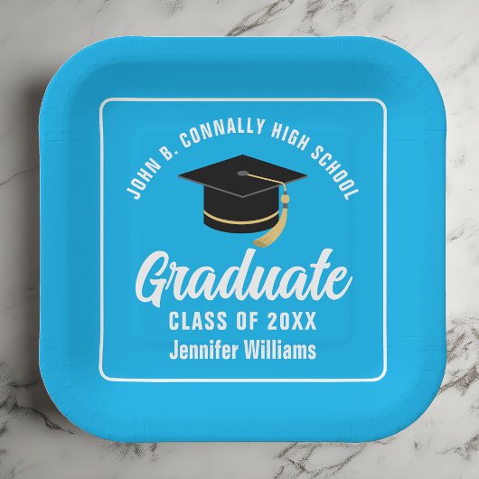Custom Sky Blue Graduation Party Square Pappteller