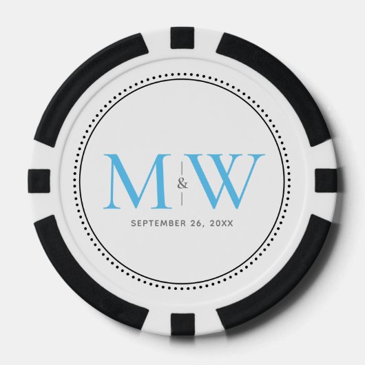 Custom Sky Blue Mit Monogramm Wedding Date Pokerchips (Vorderseite)