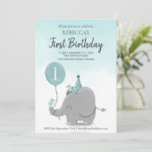 Custom Sky Blue White Elephant Balloon Thema Einladung (Stehend Vorderseite)