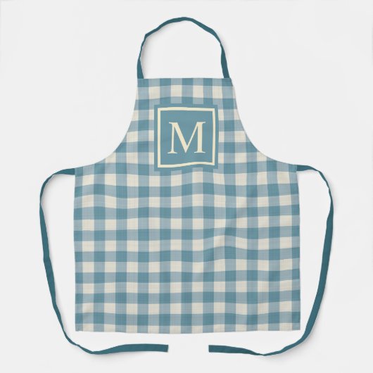 Custom Slate Aquamarin Blue Ivory Gingham Pattern Schürze (Vorderseite)
