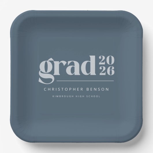 Custom Slate Blue 2026 Grad Graduation Pappteller (Vorderseite)