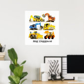Custom Slogan Big Diggers Construction Trucks Poster (Heimbüro)