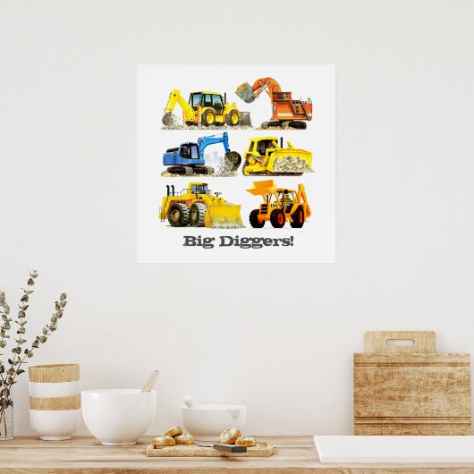 Custom Slogan Big Diggers Construction Trucks Poster (Küche)