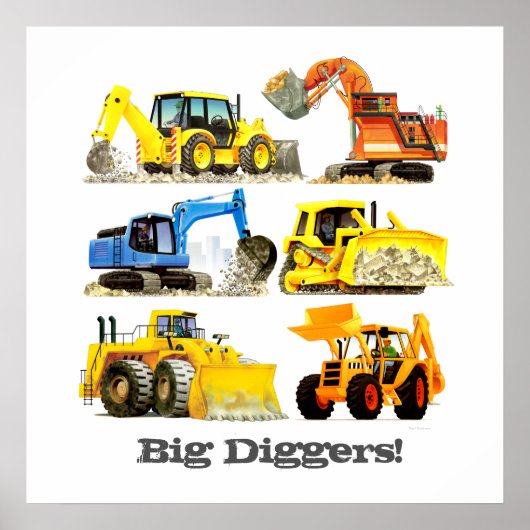 Custom Slogan Big Diggers Construction Trucks Poster (Vorne)